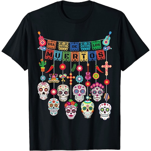 

Inspired by Sugar Skull Mexican T-shirt Cartoon Manga Anime Mexico Independence Day Day of the Dead T-shirt For Men's Women's Unisex Adults' Hot Stamping 100% Polyester