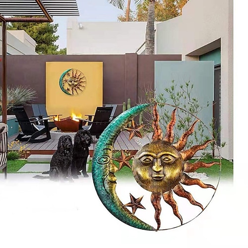 

Collections Etc Artistic Sun and Moon Metal Wall Art for Indoors or Outdoors with Rustic Finish, Brown