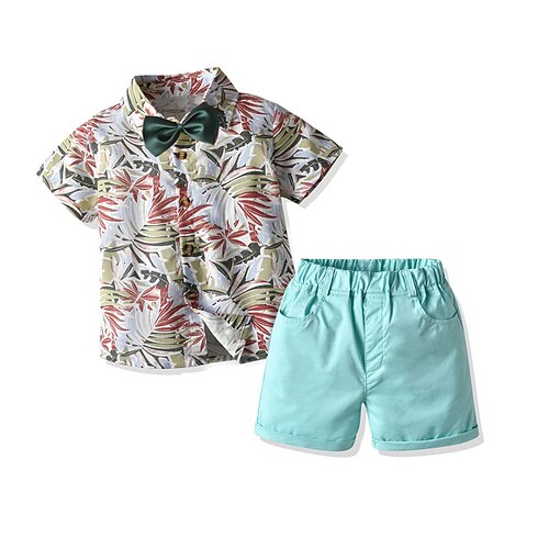 

2 Pieces Kids Boys Shirt & Shorts Clothing Set Outfit Floral Short Sleeve Cotton Set Daily Summer 2-6 Years Multi color