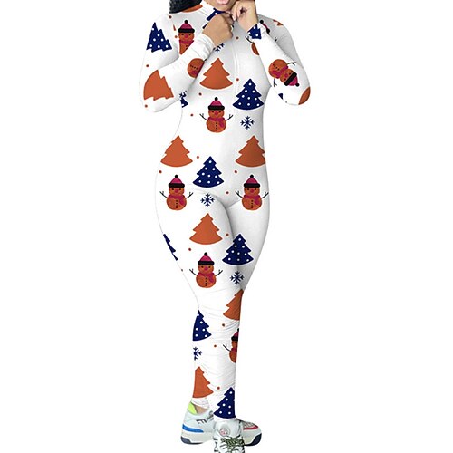 

Women's Jumpsuit High Waist Zipper Print Stand Collar Active Home Sport Regular Fit Long Sleeve White Purple Red S M L Fall