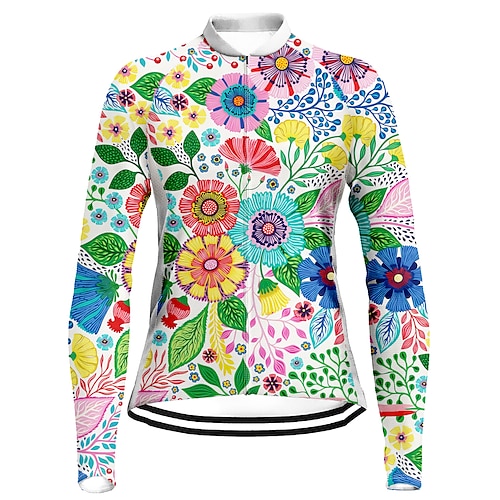 

21Grams Women's Cycling Jersey Long Sleeve Bike Top with 3 Rear Pockets Mountain Bike MTB Road Bike Cycling Quick Dry Moisture Wicking Green Floral Botanical Sports Clothing Apparel / Stretchy