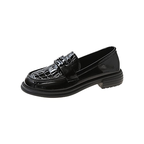

Women's Loafers Penny Loafers Classic Loafers Flat Heel Round Toe PU Leather Loafer Black