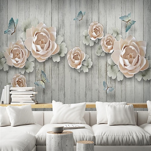 

3d veggmaleri tapet planke bakgrunn blomster egnet for hotell stue soverom lerret materiale selvklebende veggduk