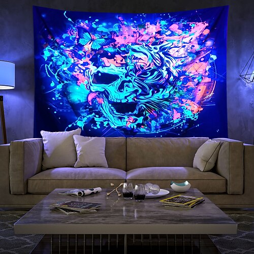 

Halloween Skull Blacklight UV Reactive Wall Tapestry Psychedelic Room Background Decorative Cloth Hanging