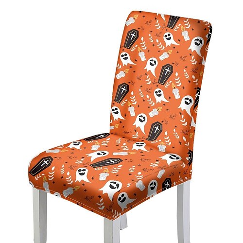 

Halloween Stretch Kitchen Chair Cover Slipcover Skull Printing Four Seasons Universal Super Soft Fabric for Dinning Party,Halloween Party