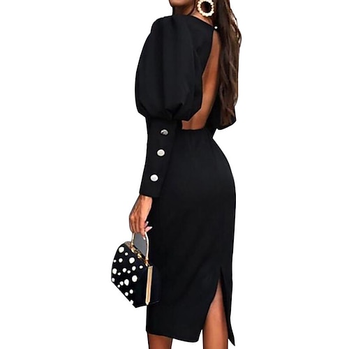 

Women's Sheath Dress Black Dress Midi Dress Black Long Sleeve Pure Color Backless Winter Fall Modern Winter Dress Weekend Fall Dress 2022 S M L XL