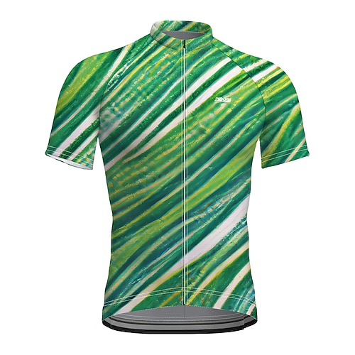

21Grams Men's Cycling Jersey Short Sleeve Bike Top with 3 Rear Pockets Mountain Bike MTB Road Bike Cycling Breathable Quick Dry Moisture Wicking Reflective Strips Green Stripes Polyester Spandex