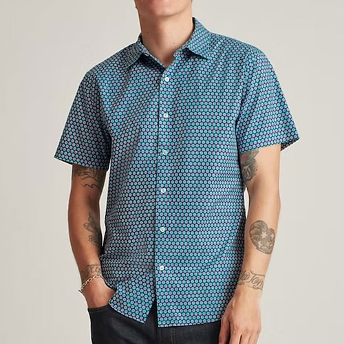 

Men's Shirt 3D Print Geometry Turndown Street Casual Button-Down Print Short Sleeve Tops Casual Fashion Breathable Blue / Summer