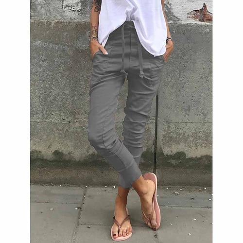 

Women's Chinos Pants Trousers Cotton Blend Pink Dark Grey Black Mid Waist Fashion Casual Weekend Side Pockets Micro-elastic Ankle-Length Comfort Solid Color S M L XL 2XL