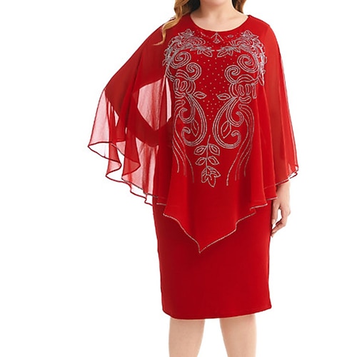 

Women's Plus Size Work Dress Floral Crew Neck Print Long Sleeve Fall Winter Work Formal Knee Length Dress Work Dress