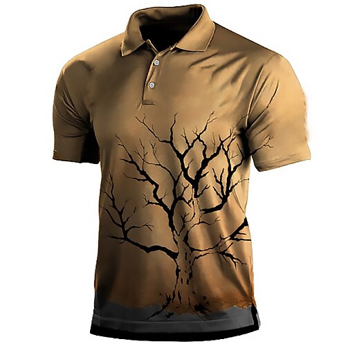 

Men's Collar Polo Shirt Golf Shirt Tree Turndown Khaki 3D Print Outdoor Street Short Sleeves Button-Down Print Clothing Apparel Fashion Designer Casual Breathable / Summer / Spring / Summer