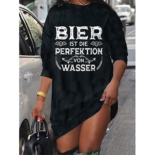 

Women's Shift Dress Short Mini Dress Black Long Sleeve Letter Print Fall Winter Crew Neck Casual Fashion 2022 S M L XL XXL 3XL