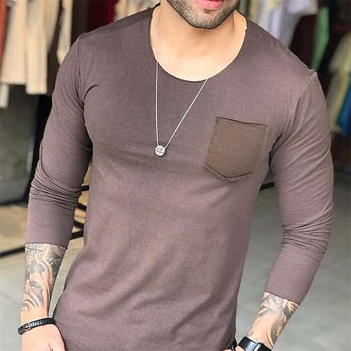 

Men's T shirt Tee Solid Color Crew Neck Coffee Street Sports Long Sleeve Clothing Apparel Fashion Designer Casual Comfortable