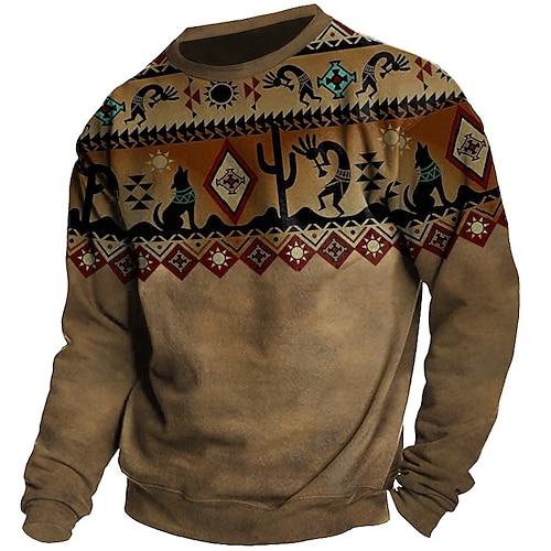 

Men's Unisex Sweatshirt Pullover Brown Crew Neck Tribal Graphic Prints Print Daily Sports Holiday 3D Print Streetwear Casual Big and Tall Spring & Fall Clothing Apparel Hoodies Sweatshirts Long