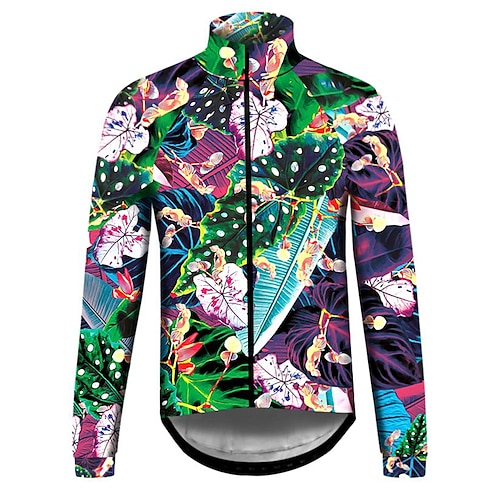 

21Grams Men's Cycling Jersey Long Sleeve Bike Top with 3 Rear Pockets Mountain Bike MTB Road Bike Cycling Breathable Quick Dry Moisture Wicking Reflective Strips Green Floral Botanical Polyester