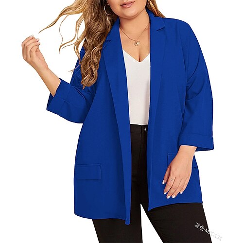 

dame plus size blazer split lomme almindelig date ferie lange ærmer turndown almindelig efterår vinter brun 5xl