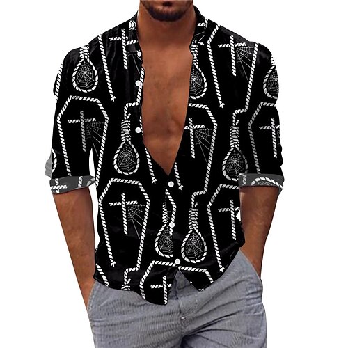 

Men's Shirt Cross Turndown Black Long Sleeve 3D Print Outdoor Halloween Button-Down Print Tops Vintage Cool Designer Casual