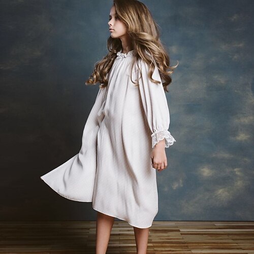 

Kids Little Girls' Dress Polka Dot Solid Colored A Line Dress Daily Ruched Lace White Midi Long Sleeve Cute Sweet Dresses Summer Regular Fit 2-8 Years