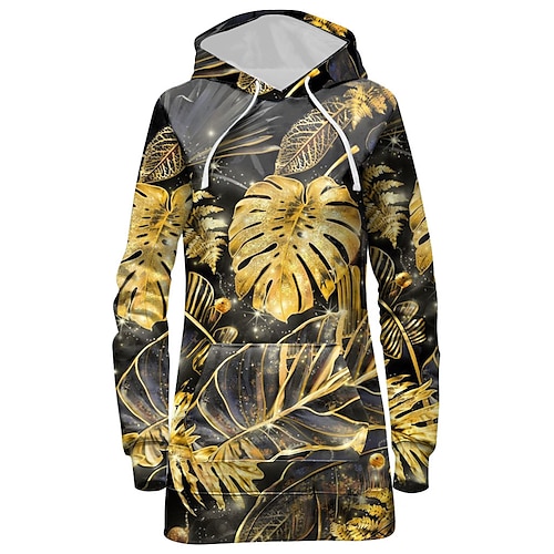 

Women's Pullover Hoodie Dress Trees / Leaves Front Pocket Print Daily Weekend 3D Print Streetwear Long Clothing Apparel Hoodies Sweatshirts Yellow