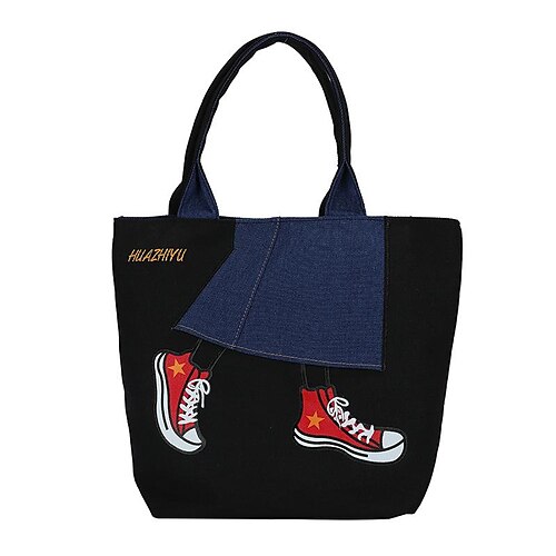 

Women's Canvas Tote Bag Handbag Canvas Artwork Holiday White Black