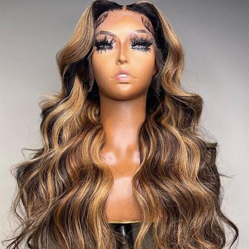 

Remy Human Hair 13x4 Lace Front Wig Free Part Brazilian Hair Body Wave Wavy Multi-color Wig 130% 150% Density with Baby Hair Highlighted / Balayage Hair Natural Hairline 100% Virgin Pre-Plucked For