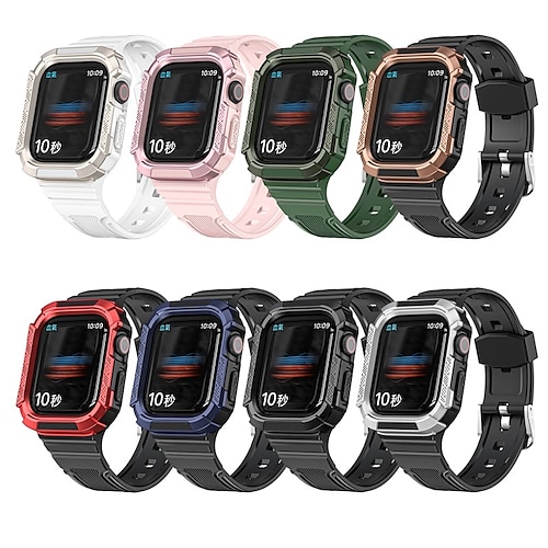 

1pc Smart Watch Band with Case Compatible with Apple iWatch 45mm 44mm 42 41 40 38mm PC TPU Matte Adjustable Stretchy SmartWatch Band with Case for iWatch Series 7 / SE / 6/5/4/3/2/1