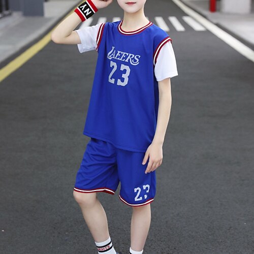 

Kids Boys T-shirt Shorts Clothing Set 2 Pieces Short Sleeve Black Blue Red Number Letter Vacation Fashion Comfort 3-13 Years