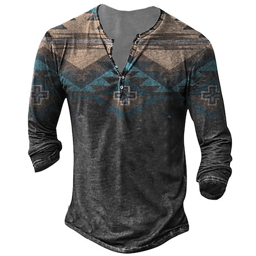 

Men's T shirt Tee Henley Shirt Tee Graphic Color Block Henley Black 3D Print Plus Size Outdoor Daily Long Sleeve Button-Down Print Clothing Apparel Basic Designer Classic Comfortable / Sports