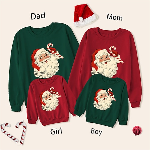 

Family Christmas Sweatshirt Santa Claus Christmas Pattern Print Multicolor Long Sleeve Adorable Matching Outfits