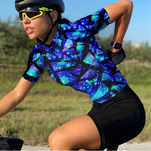 

21Grams Women's Cycling Jersey Short Sleeve Bike Top with 3 Rear Pockets Mountain Bike MTB Road Bike Cycling Breathable Quick Dry Moisture Wicking Reflective Strips Blue Graphic Polyester Spandex