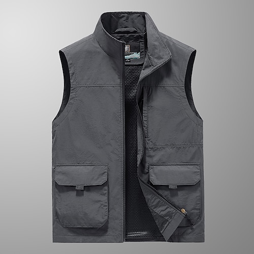 

Men's Vest Fleece Vest Windproof Quick Dry Daily Outdoor clothing Zipper Stand Collar Sporty Casual Daily Jacket Outerwear Plain Print Black Blue Army Green