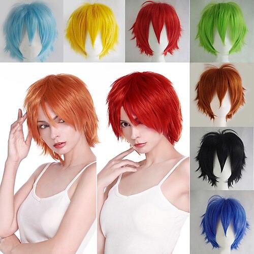 

Short Cosplay Wig Red Pink Blue Brown White Grey Hair Wigs Synthetic Straight Costume Wig For Christmas Party