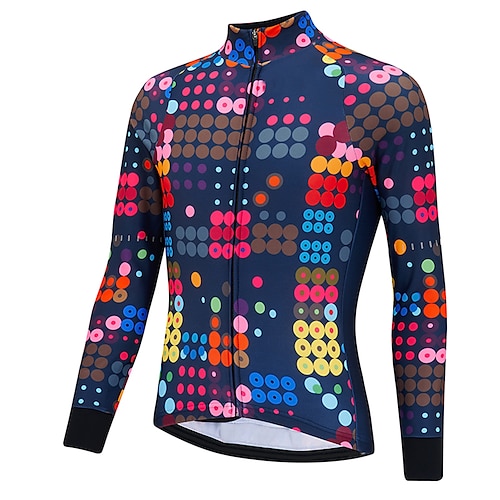 

21Grams Men's Cycling Jersey Long Sleeve Bike Top with 3 Rear Pockets Mountain Bike MTB Road Bike Cycling Breathable Quick Dry Moisture Wicking Reflective Strips Dark Navy Polka Dot Polyester Spandex