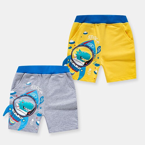 

Kids Boys Shorts Gray Yellow Dinosaur Spring Summer Active Sport 3-10 Years