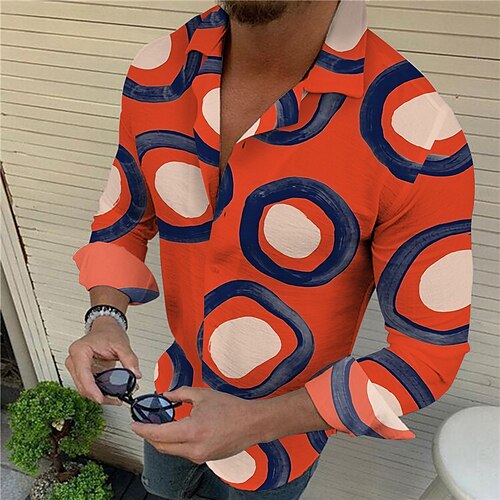 

Men's Shirt 3D Print Circle Turndown Street Casual Button-Down Print Long Sleeve Tops Designer Casual Fashion Breathable Orange