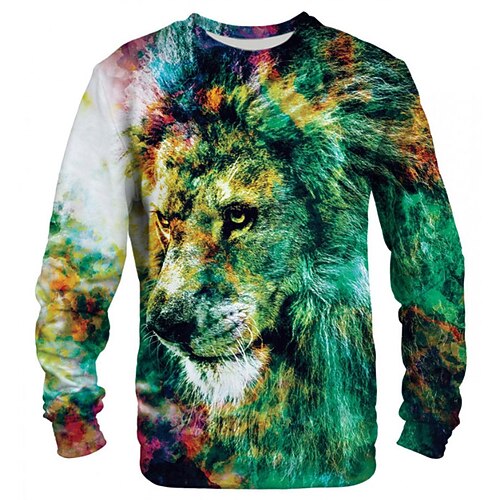 

Men's Unisex Sweatshirt Lion Graphic Prints Print Outdoor Street Daily 3D Print Basic Sports Hoodies Sweatshirts Long Sleeve Green