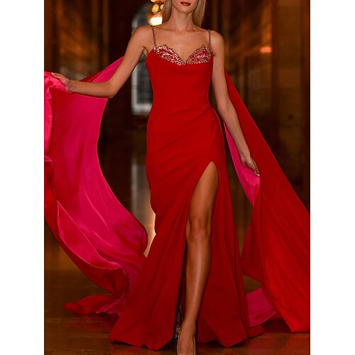 

Women's Party Dress Bodycon Sheath Dress Long Dress Maxi Dress Red Sleeveless Pure Color Backless Spring Summer Spaghetti Strap Party Evening Party Wedding Guest Slim 2022 S M L XL