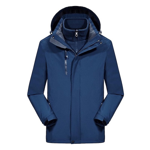 

Men's Women's Hoodie Jacket Hiking 3-in-1 Jackets Hiking Fleece Jacket Winter Outdoor Thermal Warm Waterproof Windproof Fleece Lining Outerwear Windbreaker Trench Coat Men-Royal Blue Women-black