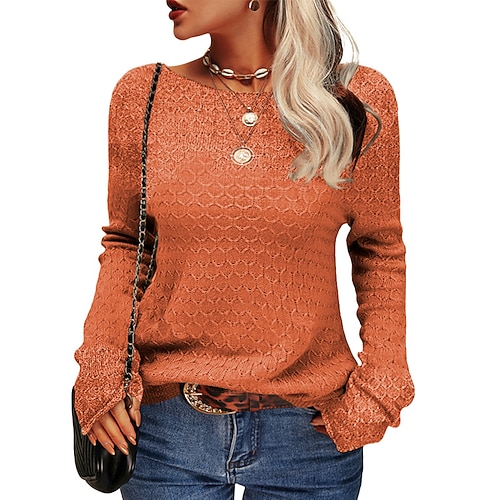 

Women's Pullover Jumper Crochet Knit Knitted Solid Color Crew Neck Stylish Casual Daily Going out Fall Winter Blue Pink S M L / Long Sleeve