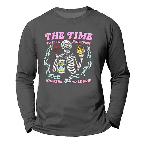 

Men's Unisex T shirt Tee Skull Letter V Neck Green Black Gray Navy Blue Long Sleeve Hot Stamping Outdoor Street Print Tops Basic Sports Designer Simple