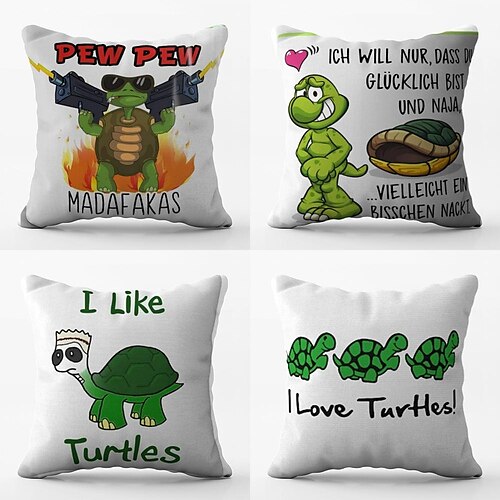 

I Like Turtles,Funny Turtles Double Side Cushion Cover 4PC Soft Decorative Square Throw Pillow Cover Cushion Pillowcase for Bedroom Livingroom