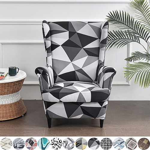 

2 Piece Wing back Chair Slipcover Stretchy Wing back Armchair Covers Spandex Polyester Sofa Covers Printed Furniture Protector for Living Room Wing back Chair