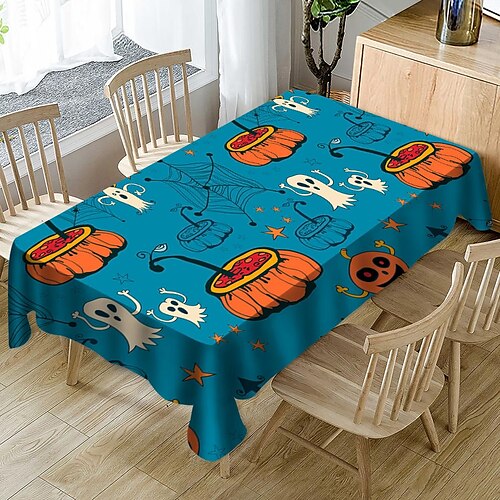 

Halloween Witch Pumpkin Tablecloth Decoration Tablecloth Oil-Proof and Waterproof for Dining Room and Halloween Party