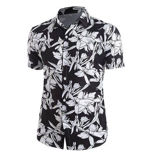 

Men's Shirt 3D Print Floral Turndown Street Casual Button-Down Print Short Sleeves Tops Designer Casual Vintage Retro Black / Summer