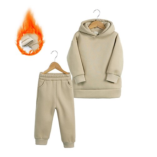 

2 Pieces Kids Unisex Hoodie & Pants Clothing Set Outfit Solid Color Long Sleeve Cotton Set Active Basic Winter Fall 2-6 Years Green Pink Khaki