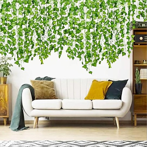 

12 stk havestil vinblad kunstig plante udendørs plast plante væg bryllupsfest dekoration 220 cm/87 tommer, falske blomster til bryllup bue havevæg hjem fest dekoration