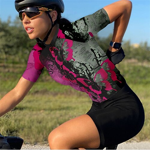 

21Grams Women's Cycling Jersey Short Sleeve Bike Top with 3 Rear Pockets Mountain Bike MTB Road Bike Cycling Quick Dry Moisture Wicking Red Butterfly Sports Clothing Apparel / Stretchy / Athleisure