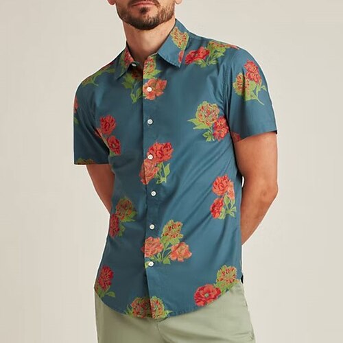 

Men's Shirt 3D Print Floral Turndown Street Casual Button-Down Print Short Sleeve Tops Casual Fashion Breathable Blue / Summer