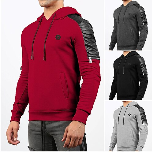 

Men's Pullover Hoodie Sweatshirt Pullover Color Block Zipper Pocket Sports Outdoor Daily Sports Basic Casual Hoodies Sweatshirts White Black Gray