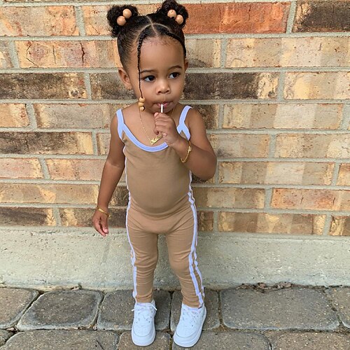 

Kids Girls' Jumpsuit Striped Active Casual Cotton 2-8 Years Spring khaki